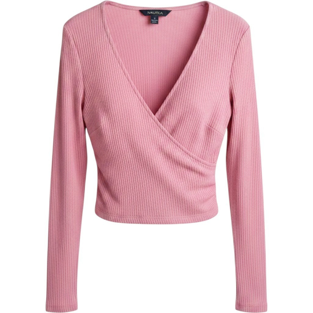 Ideology Womens Ribbed Long Sleeve Wrap Top Chalky Rose Pink XL 100221326MS