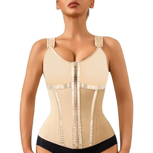 LuxSeren Waist Trainer Vest Zipper Adjustable Straps Shapewear Nude Beige Size M