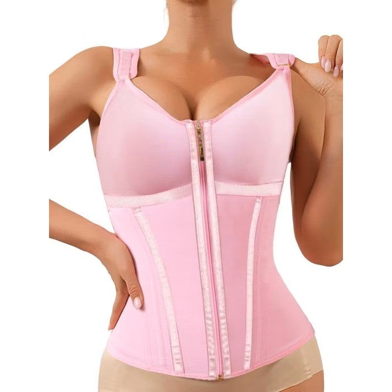 Luxseren Pink Waist Trainer Corset Double Tummy Control Zipper Shapewear Vest S