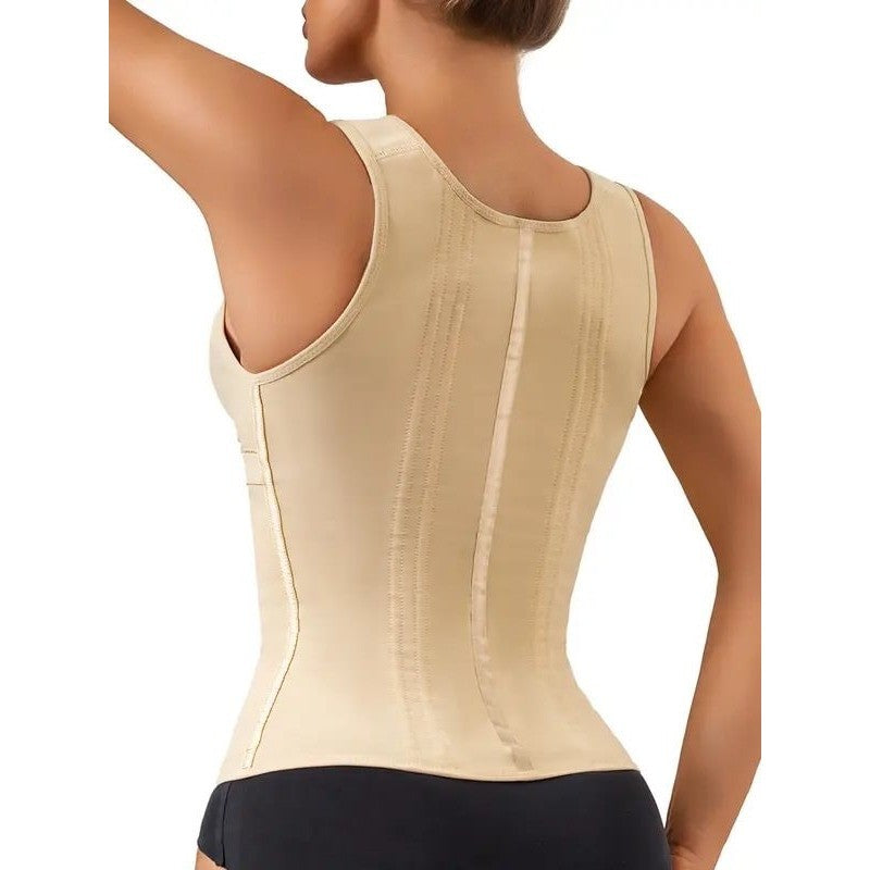 LuxSeren Waist Trainer Vest Zipper Adjustable Straps Shapewear Nude Beige Size M