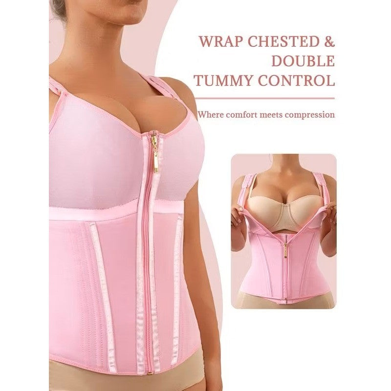 Luxseren Pink Waist Trainer Corset Double Tummy Control Zipper Shapewear Vest S