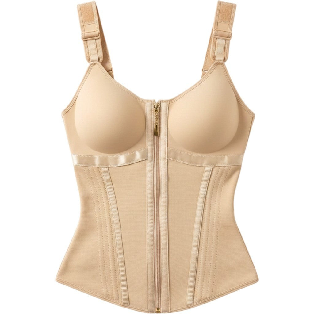 LuxSeren Waist Trainer Vest Zipper Adjustable Straps Shapewear Nude Beige Size M