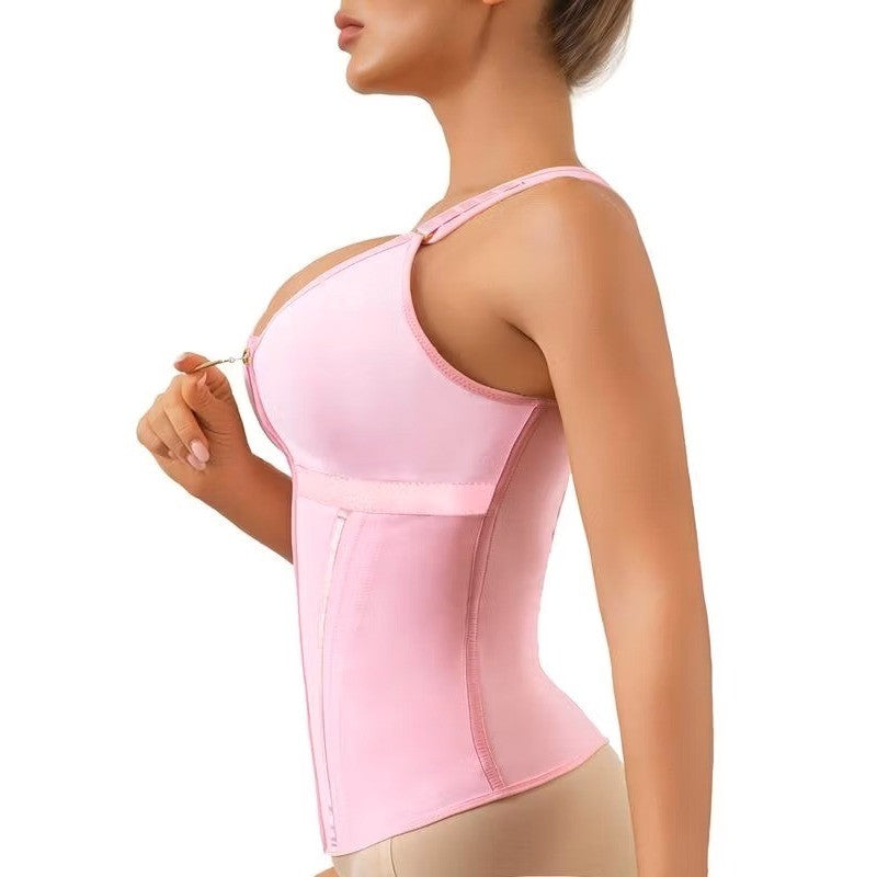Luxseren Pink Waist Trainer Corset Double Tummy Control Zipper Shapewear Vest L