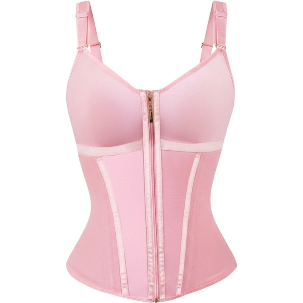 Luxseren Pink Waist Trainer Corset Double Tummy Control Zipper Shapewear Vest L