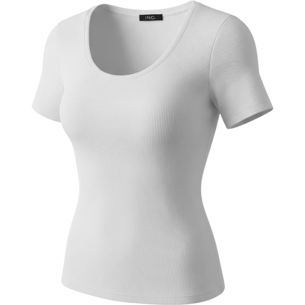 INC International Concepts Womens Ribbed Scoop Neck T-Shirt Bright White M
