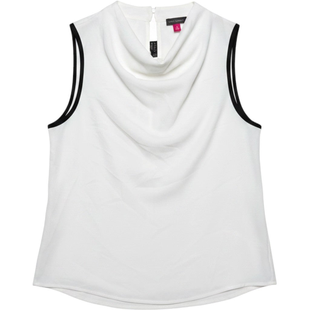 Vince Camuto Womens Cowl Neck Sleeveless Blouse Ivory Black Trim 91624B022 M