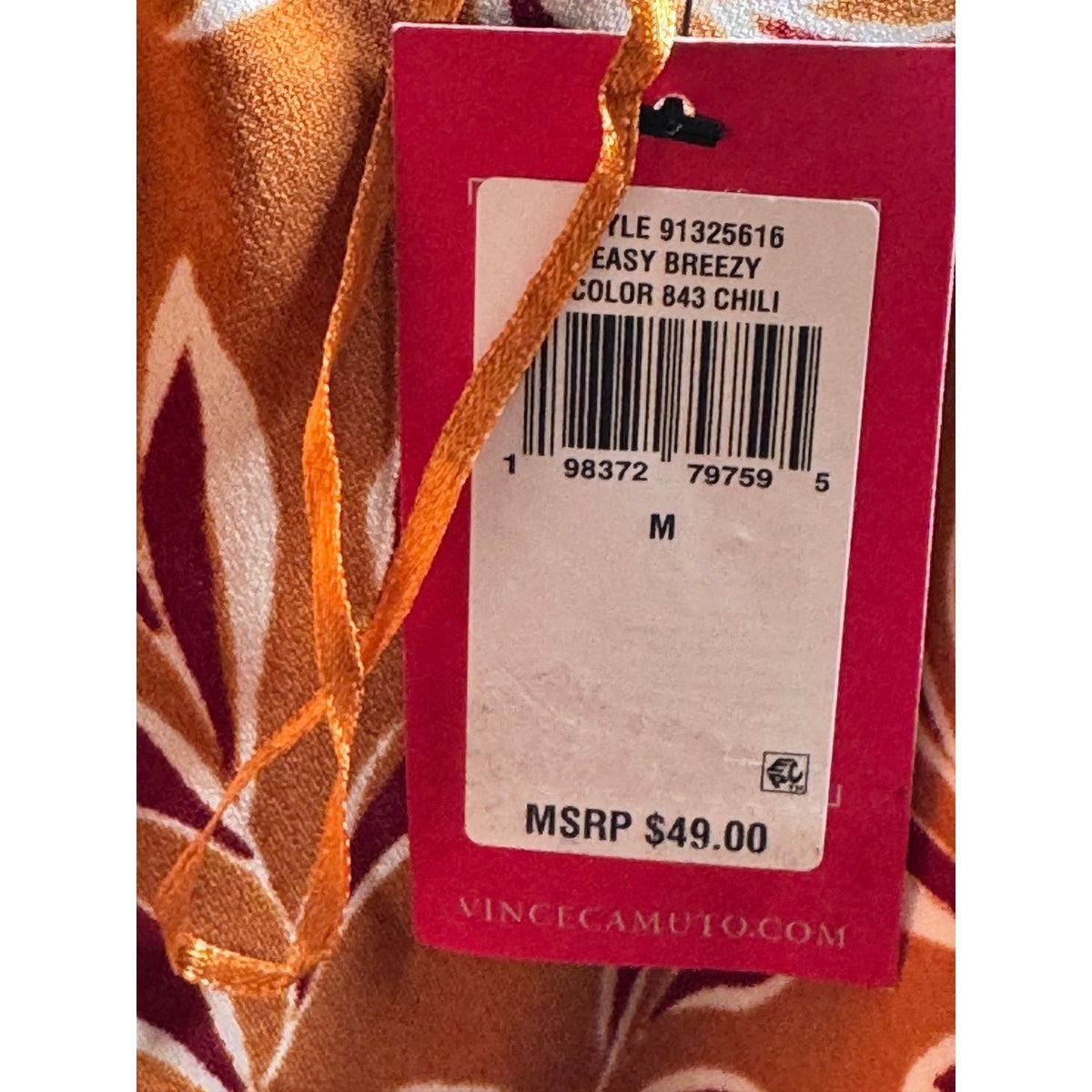 Vince Camuto Easy Breezy Sleeveless Top Orange Leaf Print 91325616 Chili Mens L
