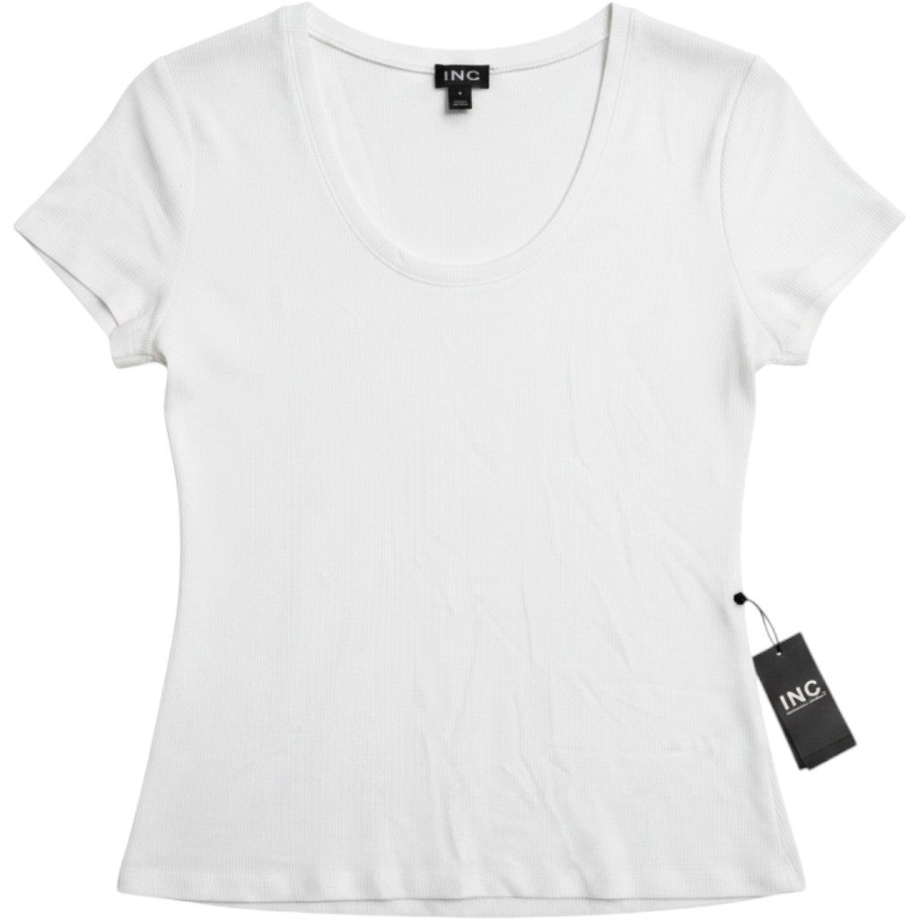 INC International Concepts Womens Ribbed Scoop Neck T-Shirt Bright White XL