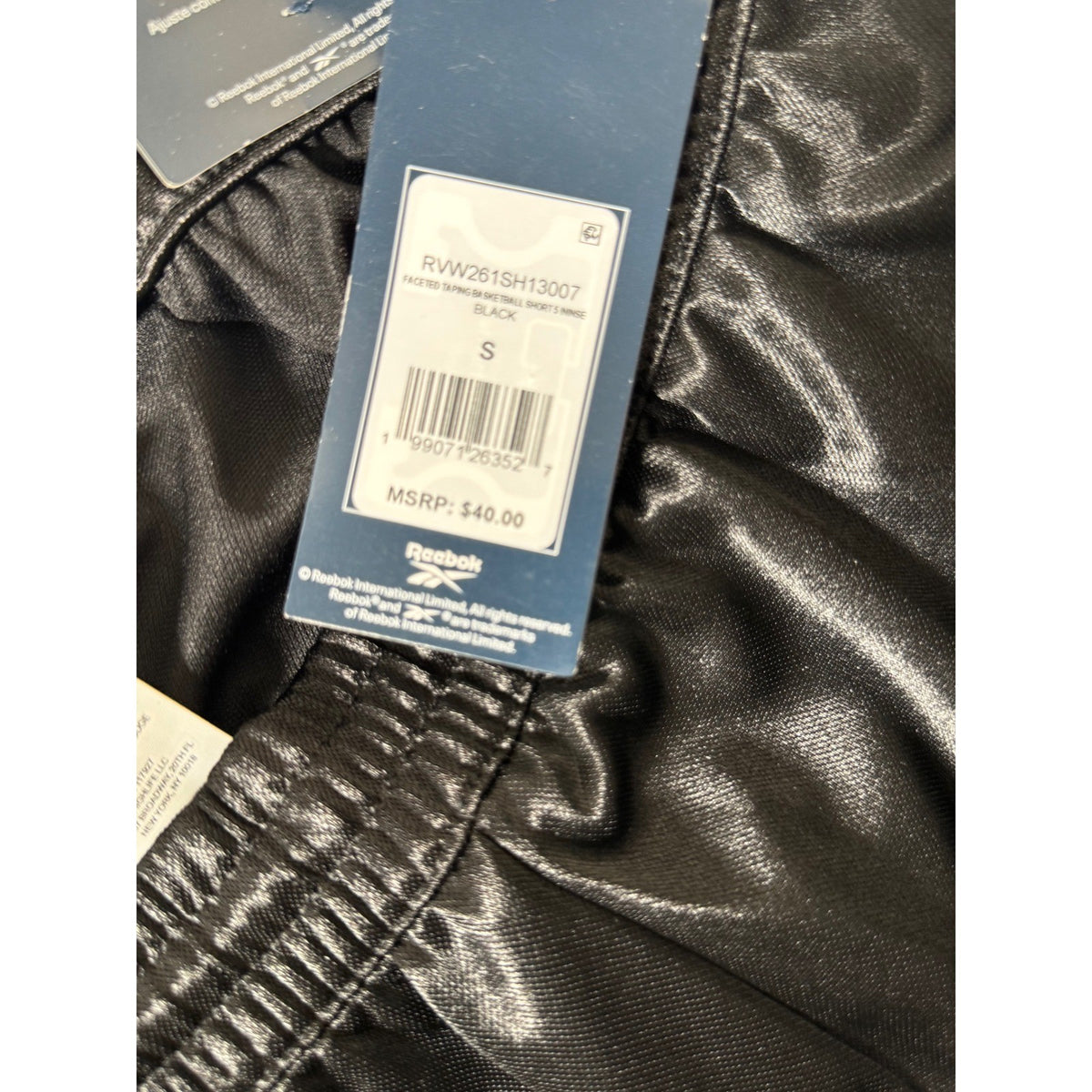 Reebok Faceted Taping Basketball Shorts Black Satin Relaxed Fit RVW261SH13007 S