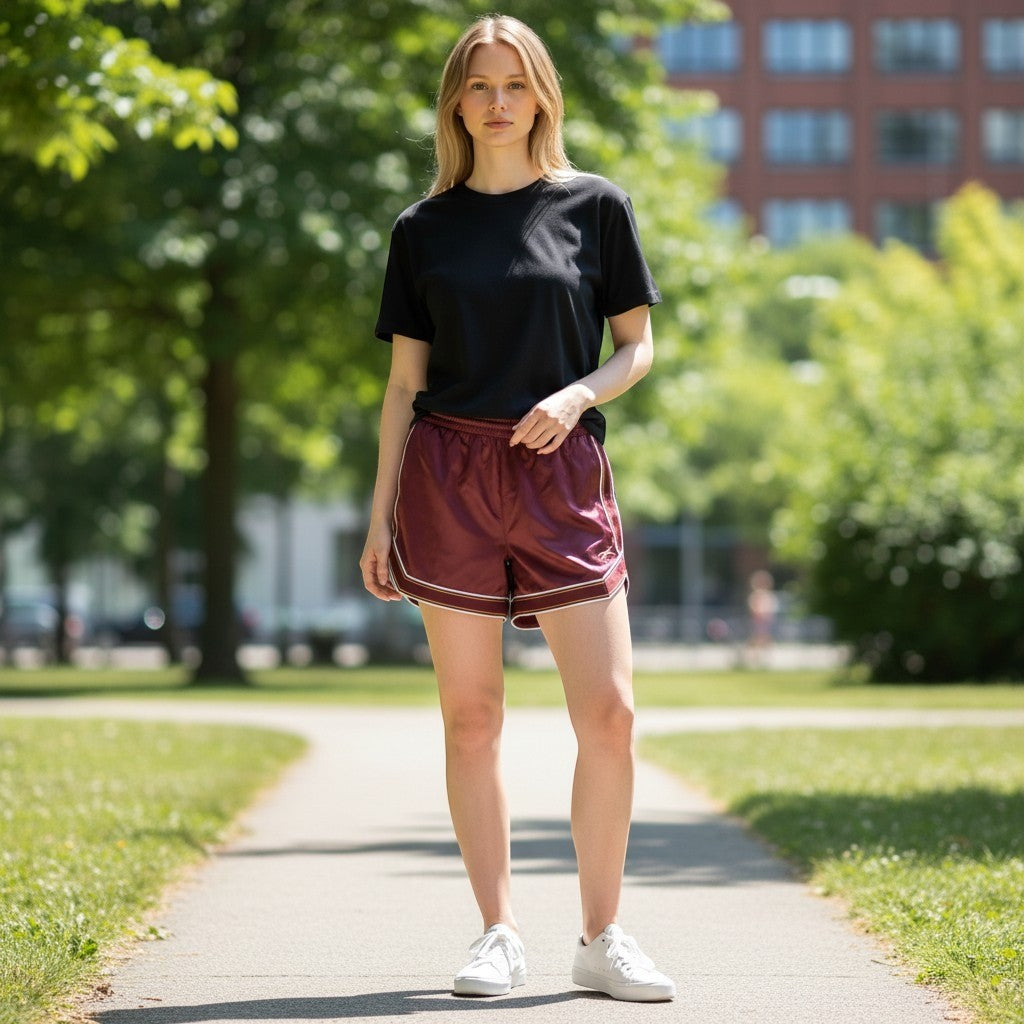Reebok Womens Relaxed Basketball Shorts Blackberry Burgundy Satin RVW261SH13003