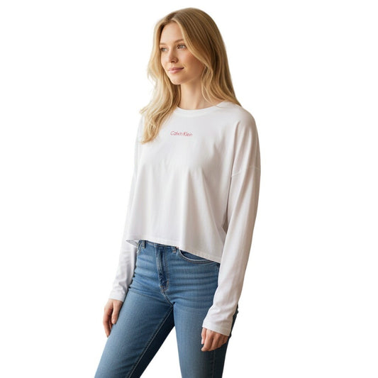 Calvin Klein Performance Womens White Cropped Long Sleeve Logo T-Shirt NWT XXL