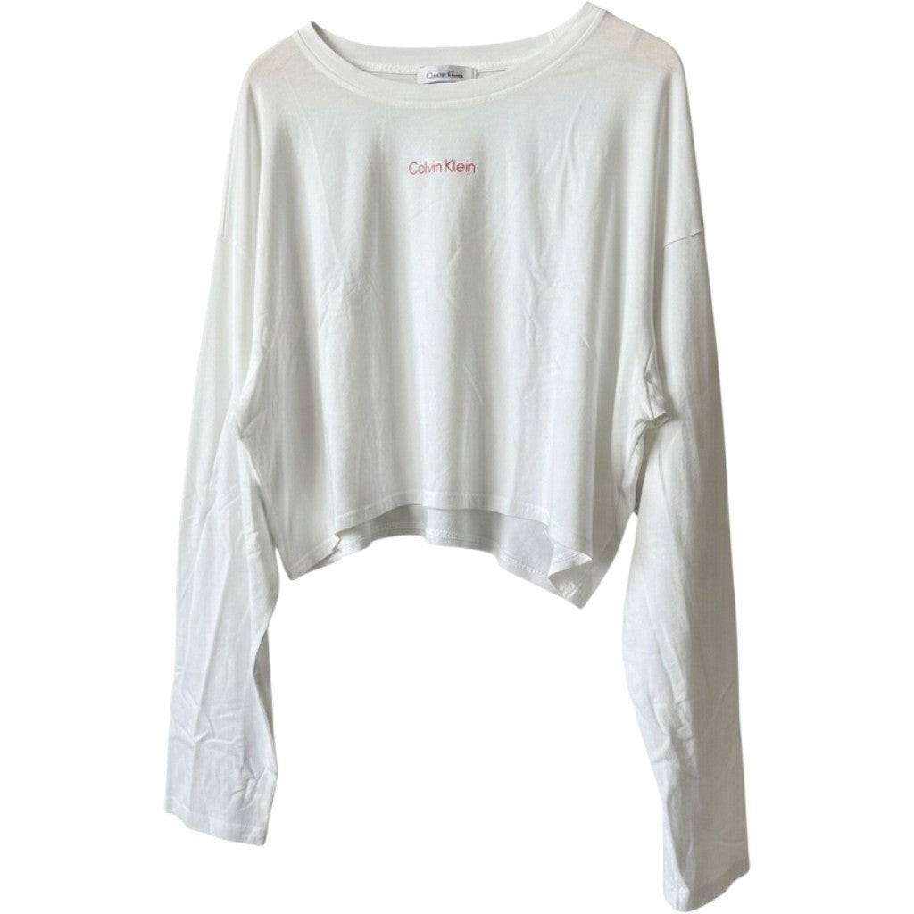 Calvin Klein Performance Womens White Cropped Long Sleeve Logo T-Shirt NWT XXL