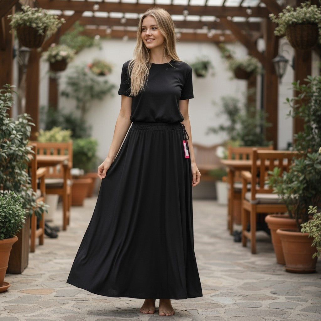 Vince Camuto Windswept Wonder Black Maxi Skirt Elastic Waist 91224634 L