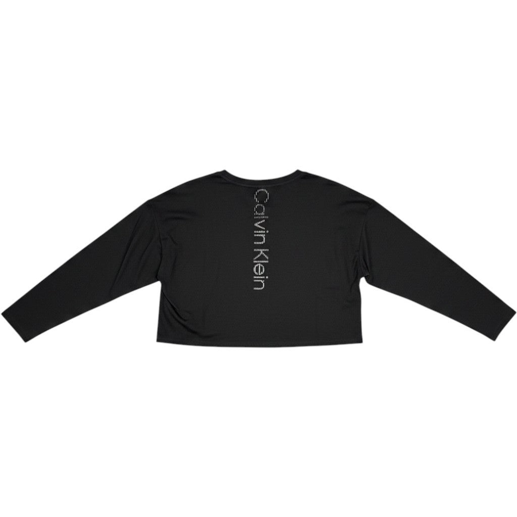 Calvin Klein Performance Womens Long Sleeve Crop Top Black Logo Crew Neck NEW