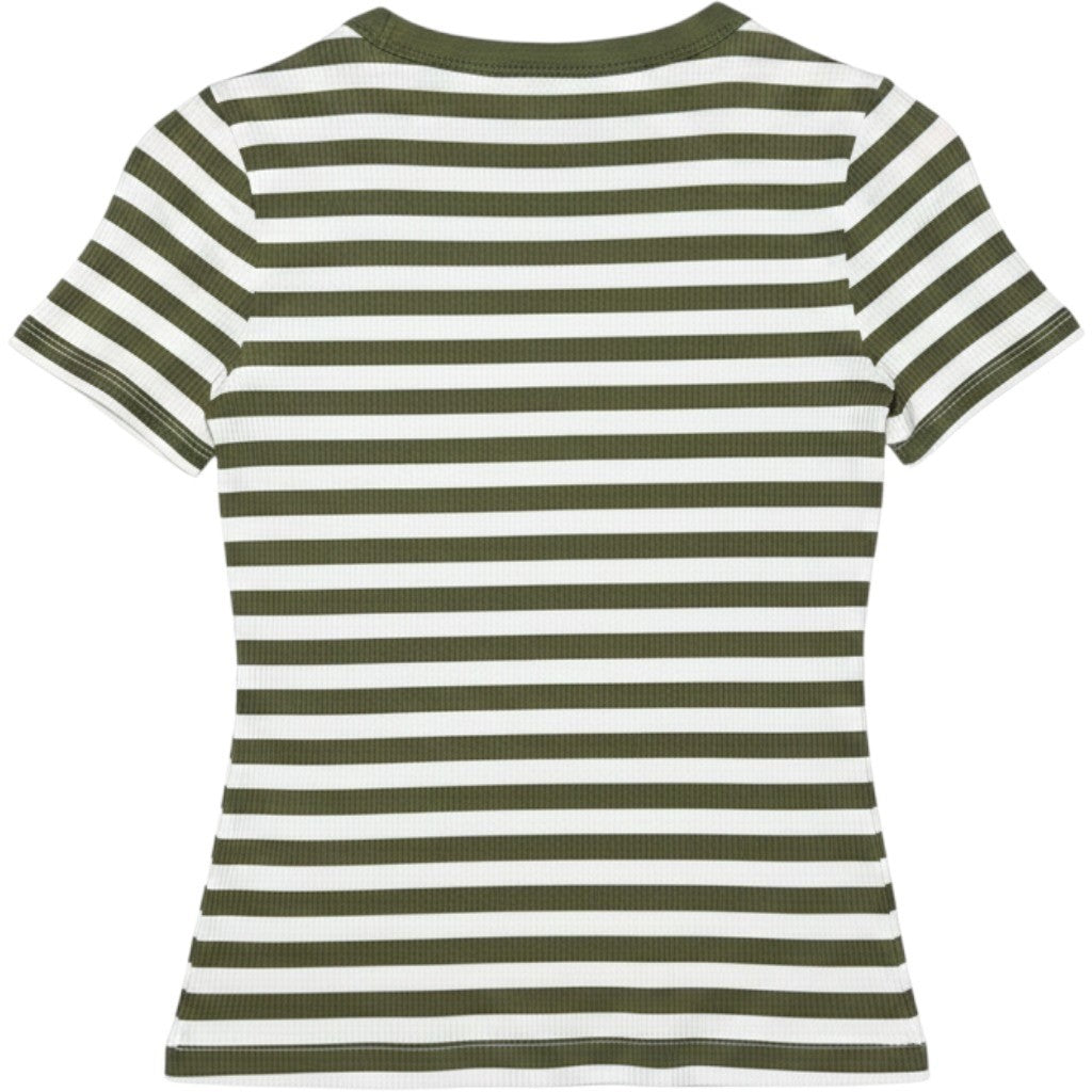 On 34th Womens Ribbed Striped Short Sleeve T-Shirt Olive Green White XS NEW