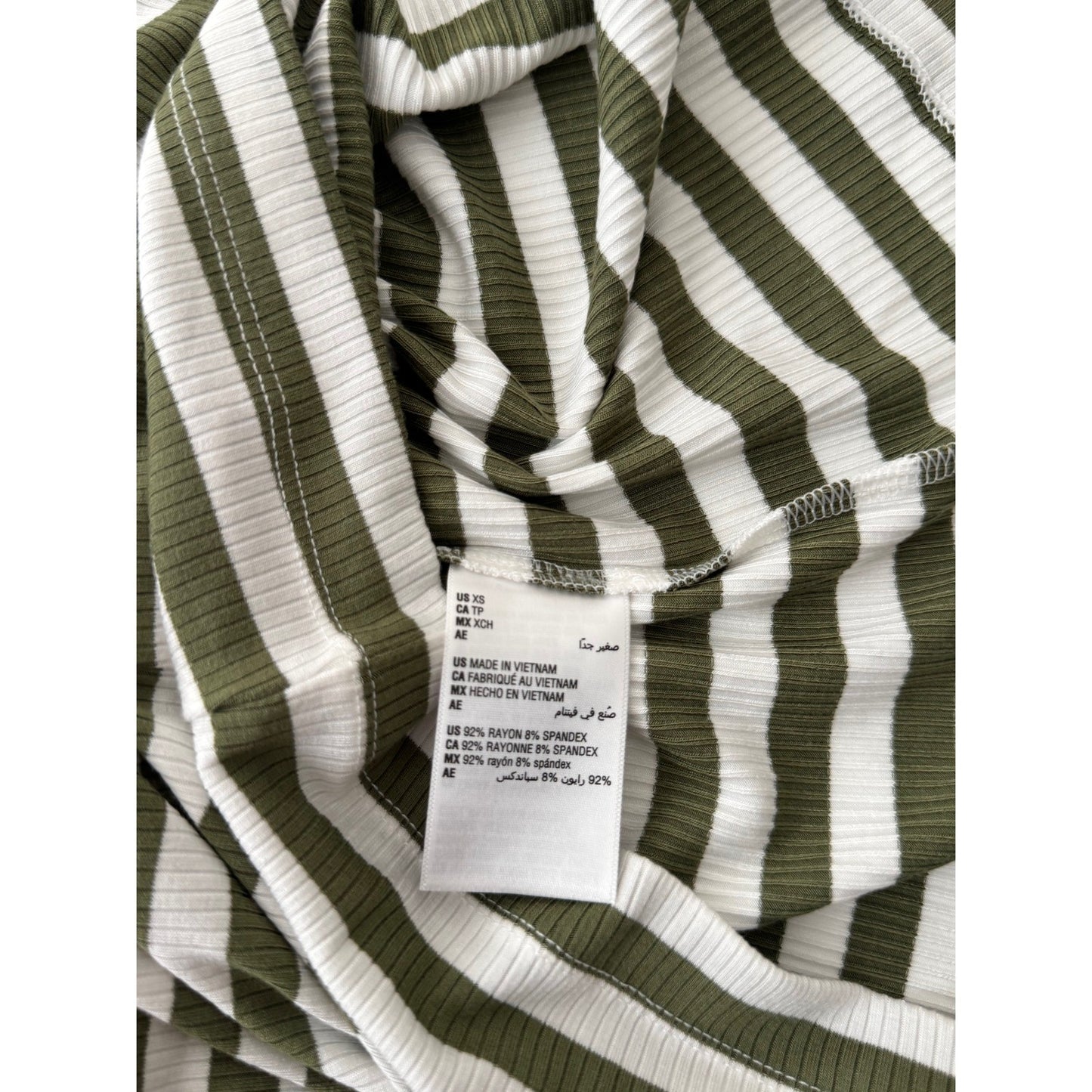 On 34th Womens Ribbed Striped Short Sleeve T-Shirt Olive Green White XS NEW