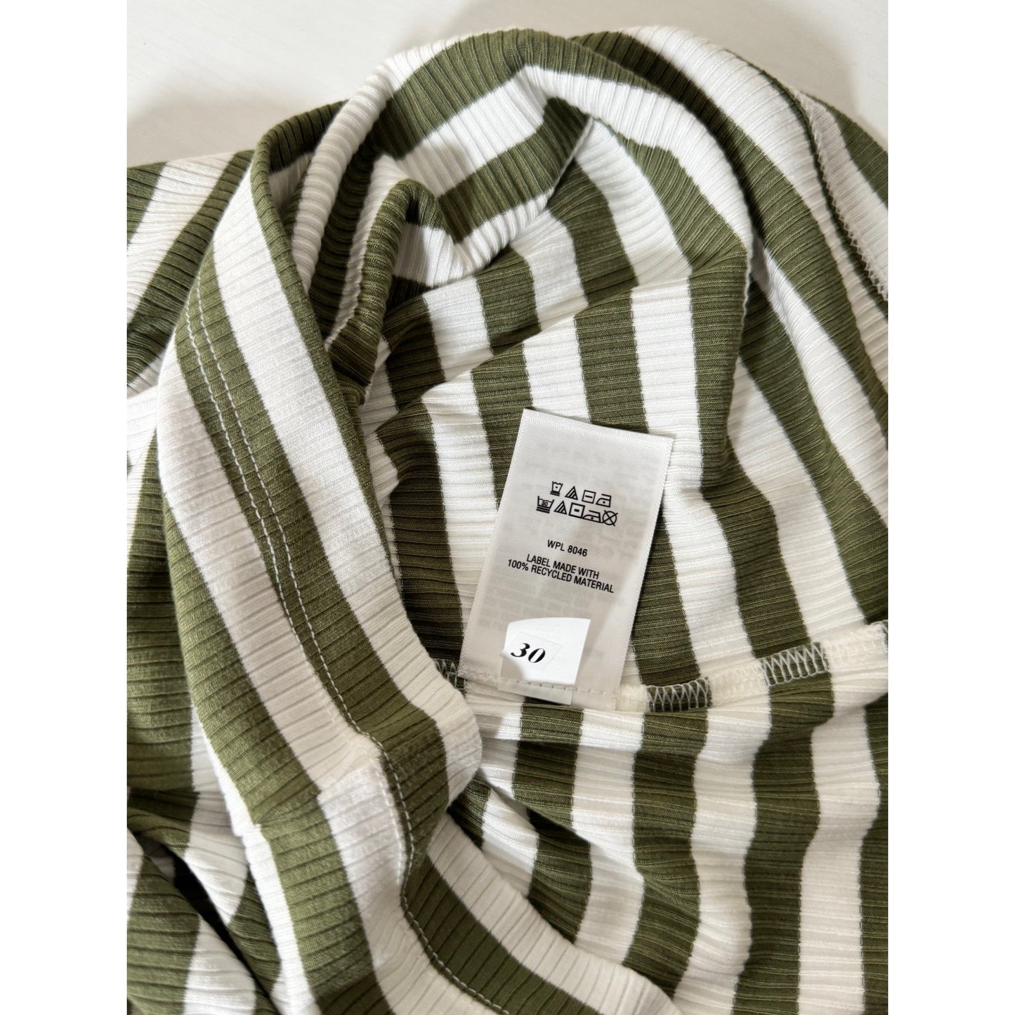 On 34th Womens Ribbed Striped Short Sleeve T-Shirt Olive Green White XS NEW