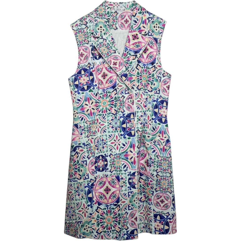 Hermoza Sleeveless Tile Print Double Breasted Dress Long Vest Multi Color NWT