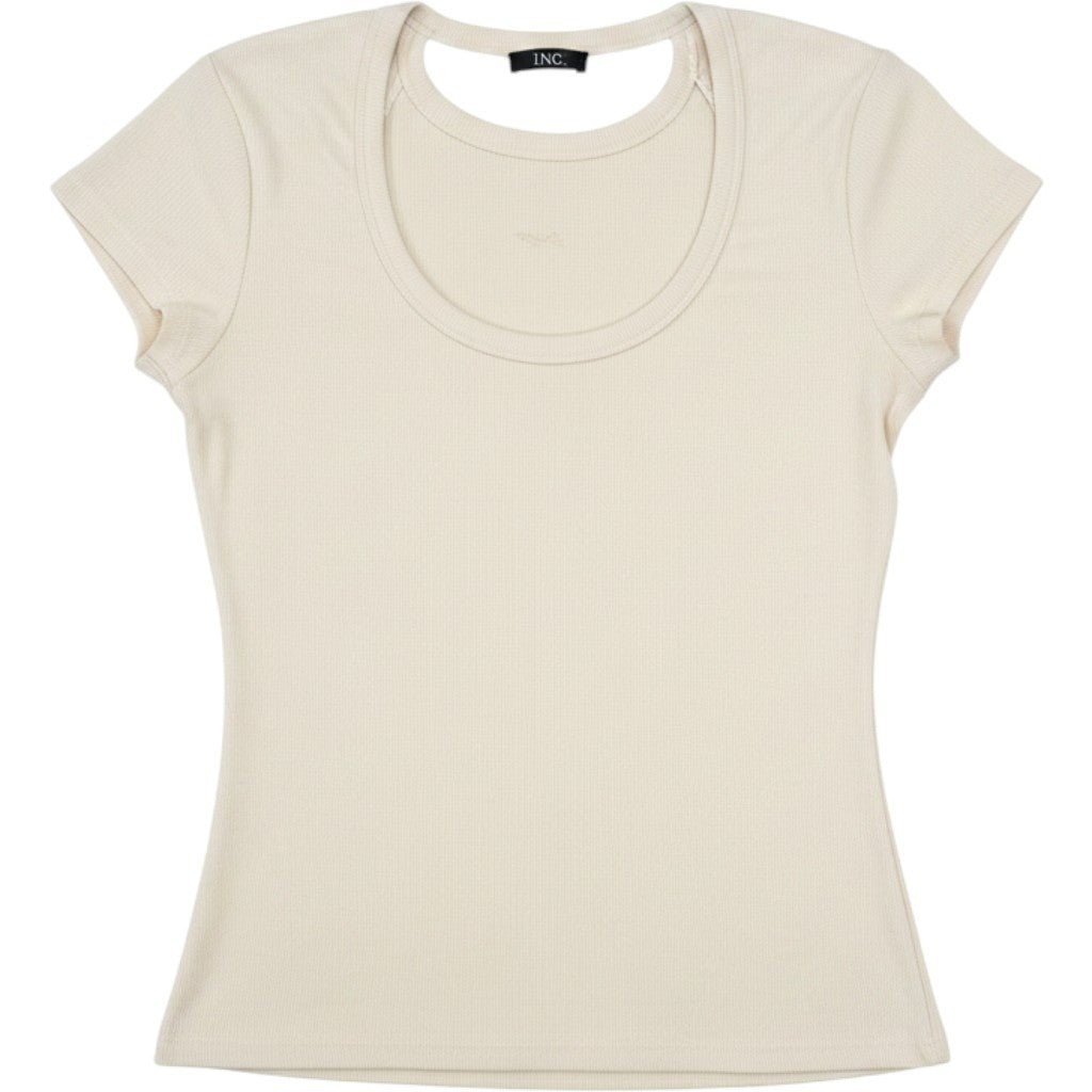 Hugo Boss Women C_Esima Ribbed Jersey T-Shirt Open Beige Cutout Back XL 50538871