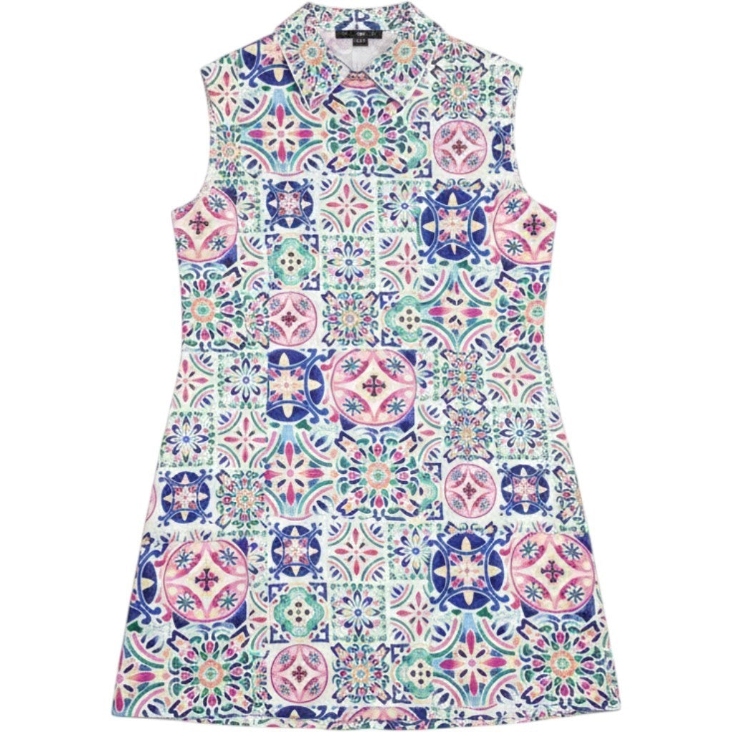 Hermoza Sleeveless Tile Print Double Breasted Dress Long Vest Multi Color NWT