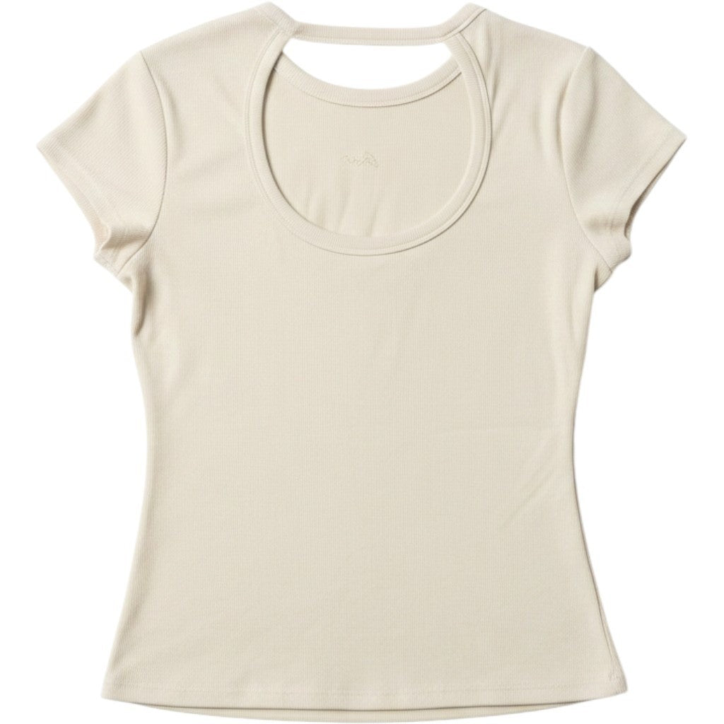 Hugo Boss Women C_Esima Ribbed Jersey T-Shirt Open Beige Cutout Back XL 50538871