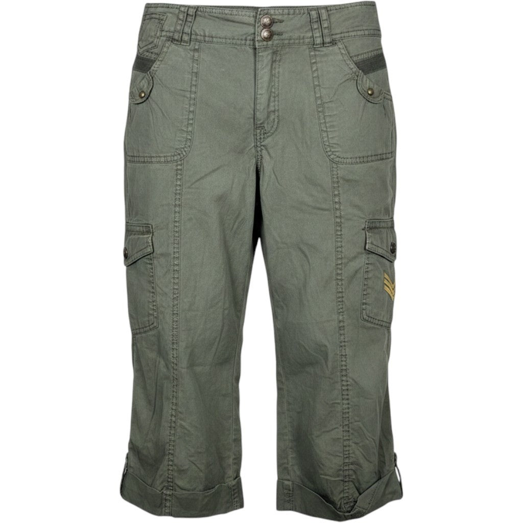 Women Olive Green Cargo Capri Pants Military Utility Cropped Trousers Size 10