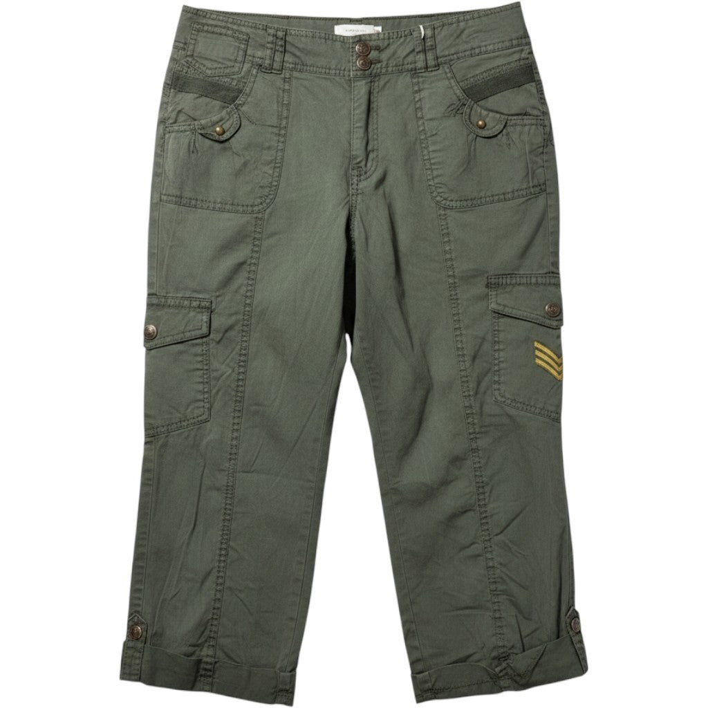 Women Olive Green Cargo Capri Pants Military Utility Cropped Trousers Size 10