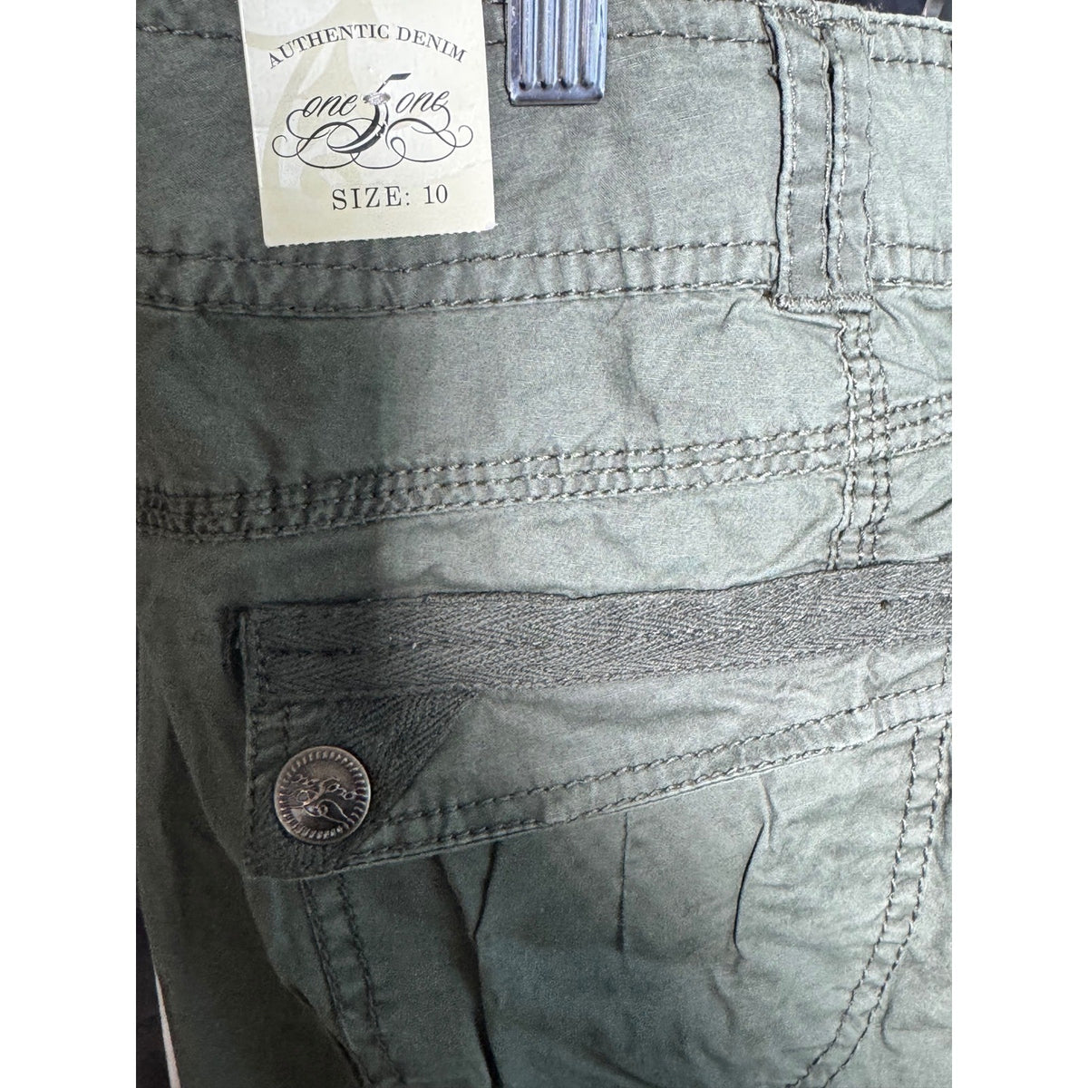 Women Olive Green Cargo Capri Pants Military Utility Cropped Trousers Size 10