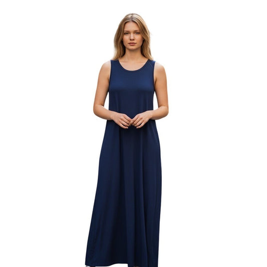 Vince Camuto Navy Blue Sleeveless Simple Style Midi Dress Side Slit 91322739 S