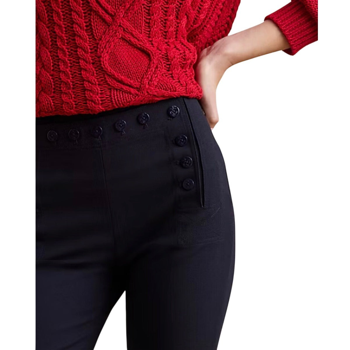 Lauren Ralph Lauren Navy Blue Sailor Button High Waist Straight Leg Pants 14