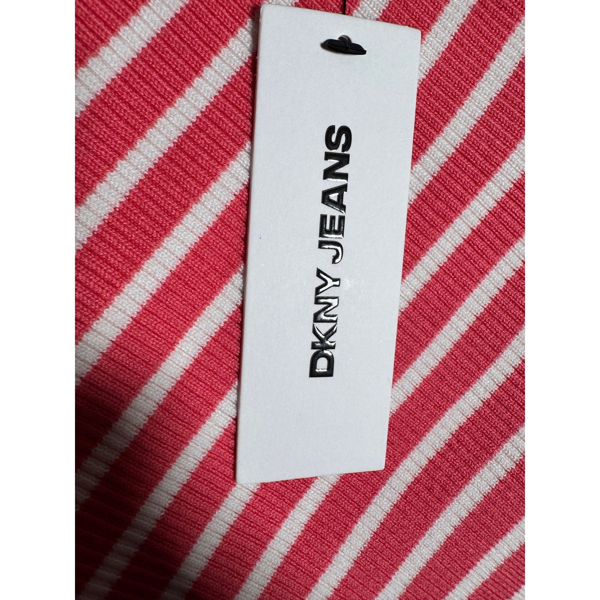 DKNY Jeans Womens Pink White Striped Ribbed Knit Short Sleeve Top XXS DJ6R0150