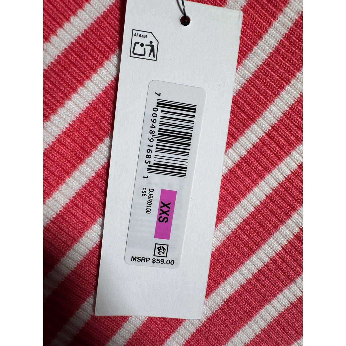 DKNY Jeans Womens Pink White Striped Ribbed Knit Short Sleeve Top XXS DJ6R0150