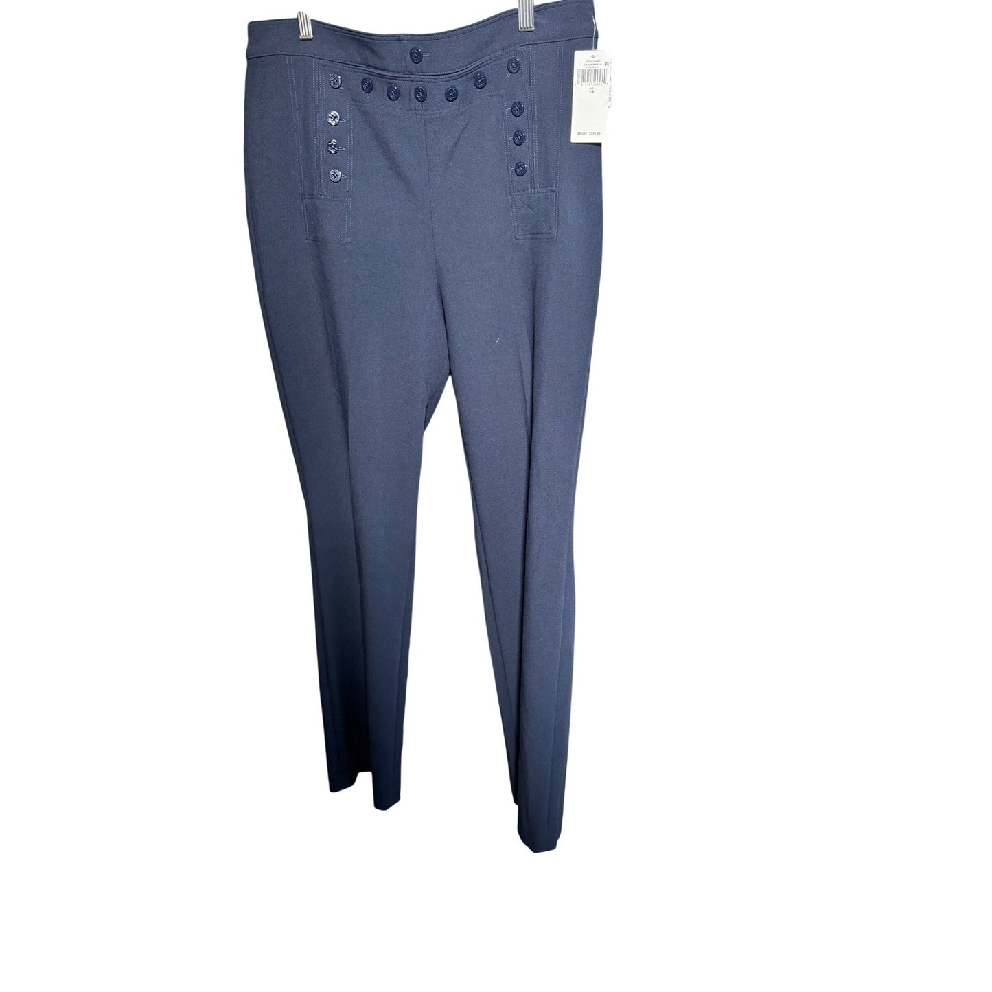 Lauren Ralph Lauren Navy Blue Sailor Button High Waist Straight Leg Pants 14