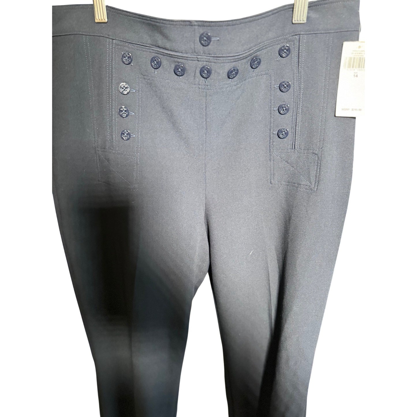 Lauren Ralph Lauren Navy Blue Sailor Button High Waist Straight Leg Pants 14