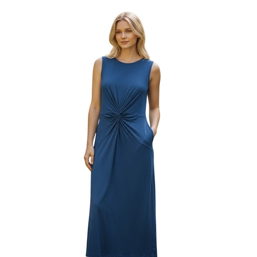T Tahari Sleeveless Twist Front Maxi Dress Rich Navy Blue TD001041NR Small NWT
