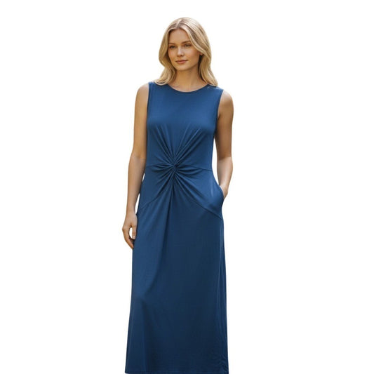 T Tahari Sleeveless Twist Front Maxi Dress Rich Navy Blue TD001041NR Small NWT