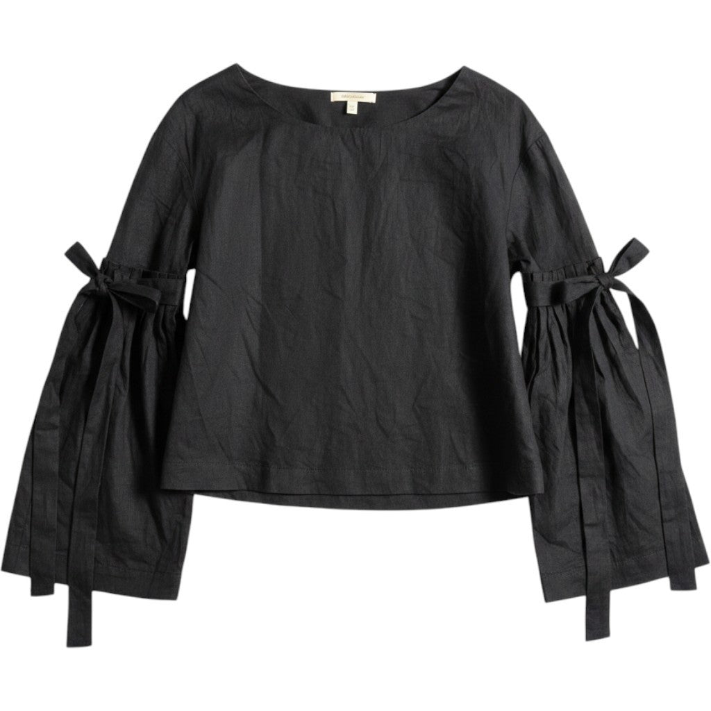 Free People Black Linen Blend Bell Sleeve Tie Blouse OB672226 Womens XS NWT