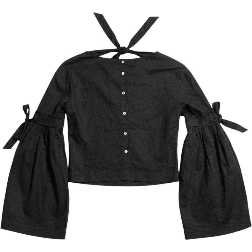 Free People Black Linen Blend Bell Sleeve Tie Blouse OB672226 Womens XS NWT
