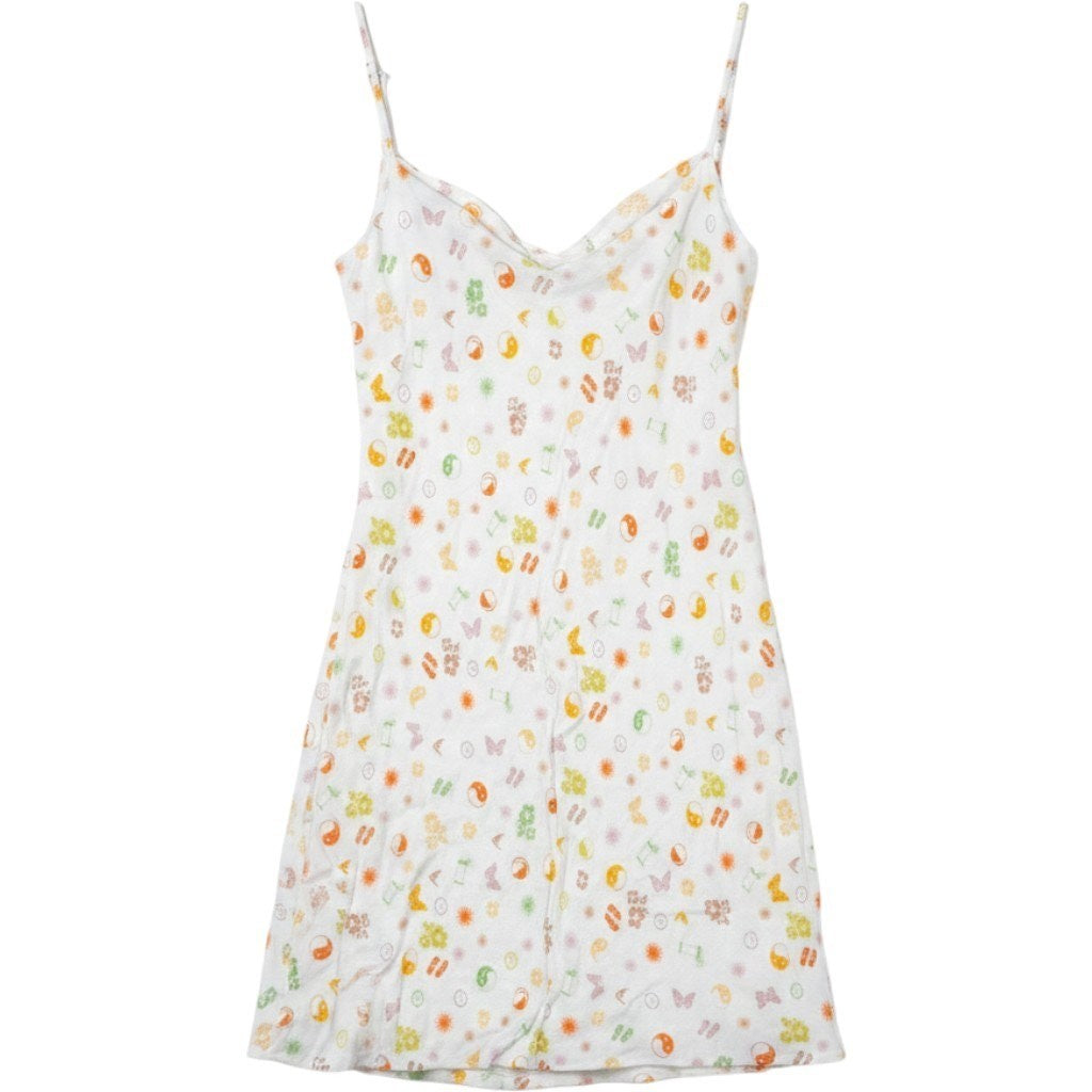 Elodie Women White Orange Multi Print Cowl Neck Slip Dress ELSD4749 Size XS NWT