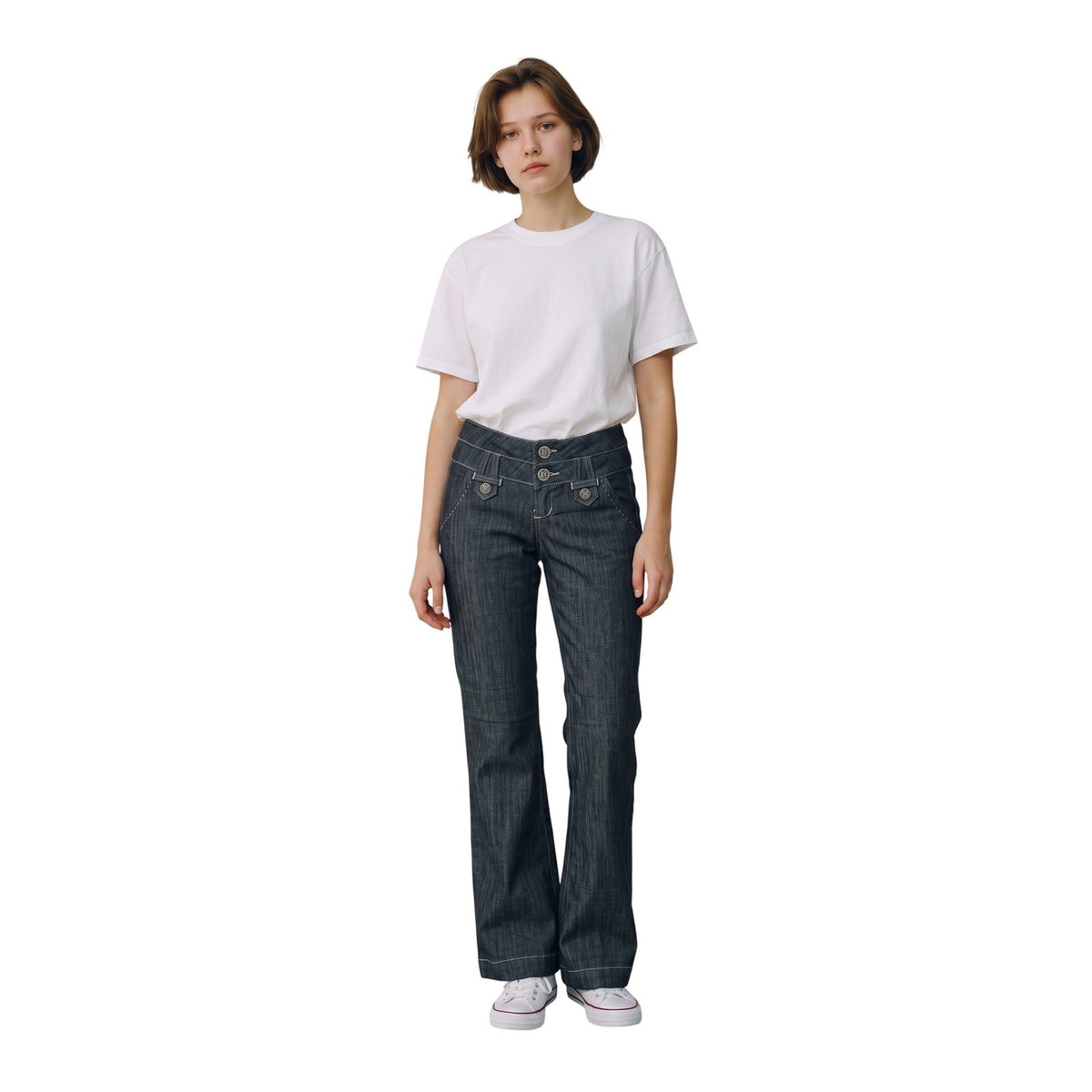 Boom Boom Jeans Dark Wash Flare Triple Button Cinch Back Denim Jeans Women 3