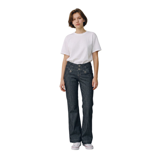 Boom Boom Jeans Dark Wash Flare Triple Button Cinch Back Denim Jeans Women 3