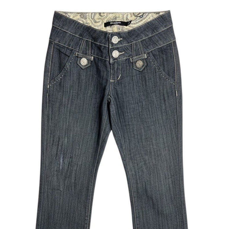 Boom Boom Jeans Dark Wash Flare Triple Button Cinch Back Denim Jeans Women 3