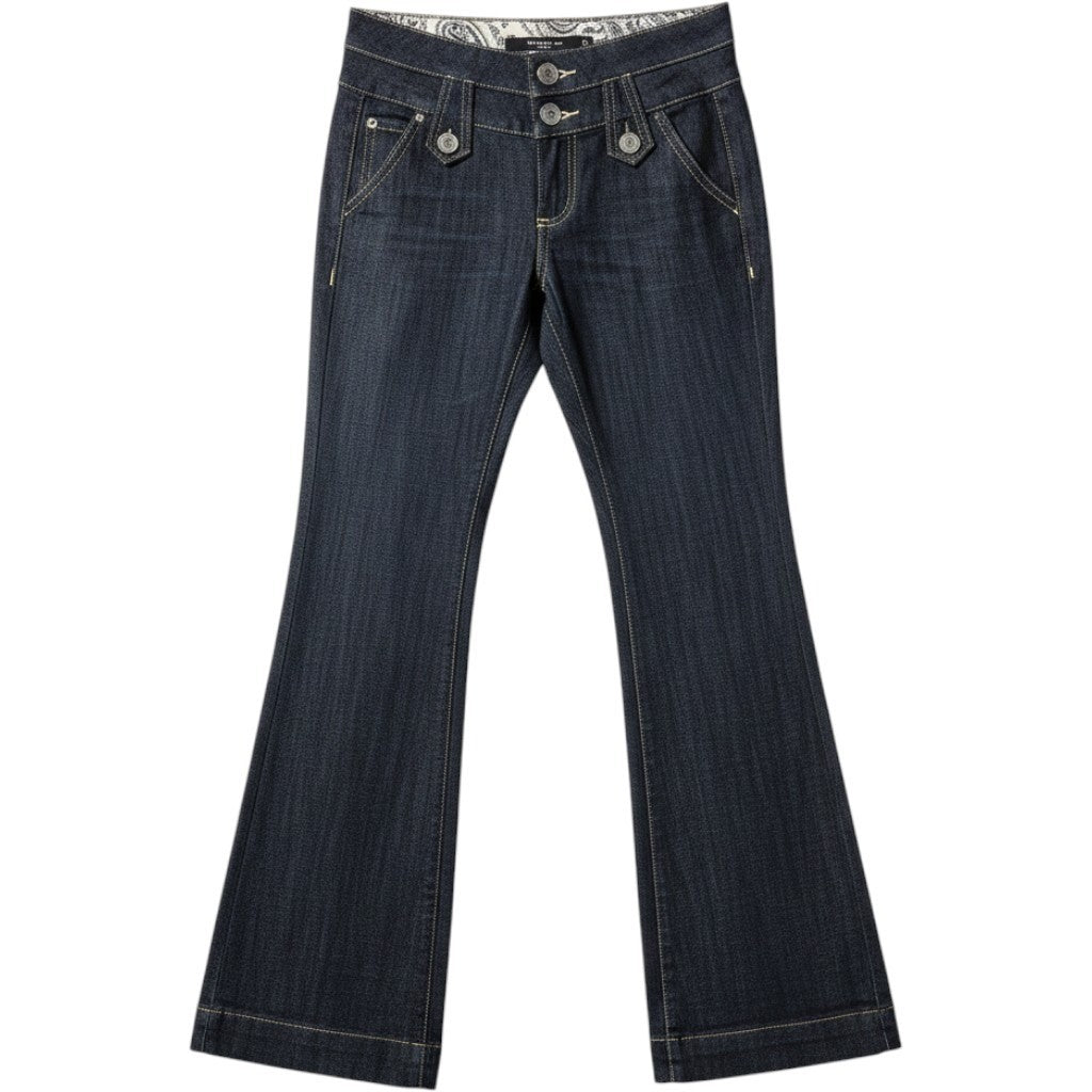 Boom Boom Jeans Dark Wash Flare Triple Button Cinch Back Denim Jeans Women 3