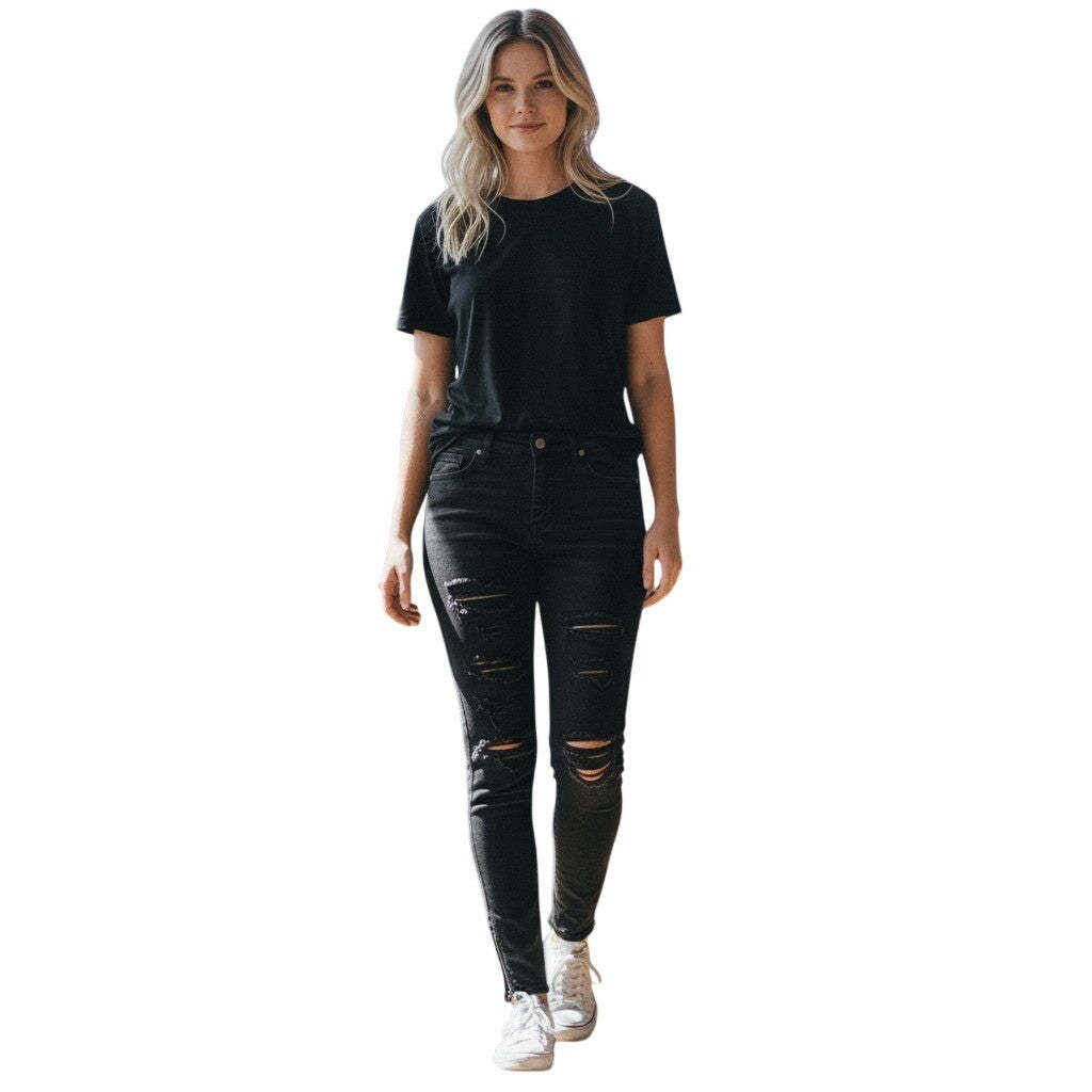 Boom Boom Jeans Los Angeles Womens Black Skinny Distressed Denim Pants Size 1