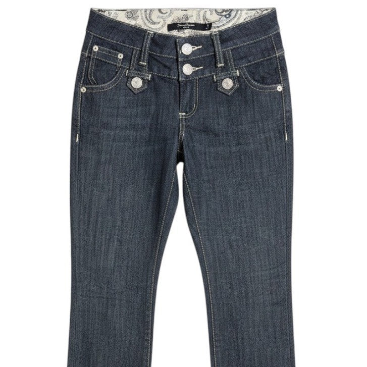 Boom Boom Jeans Dark Wash Flare Triple Button Cinch Back Denim Jeans Women 3