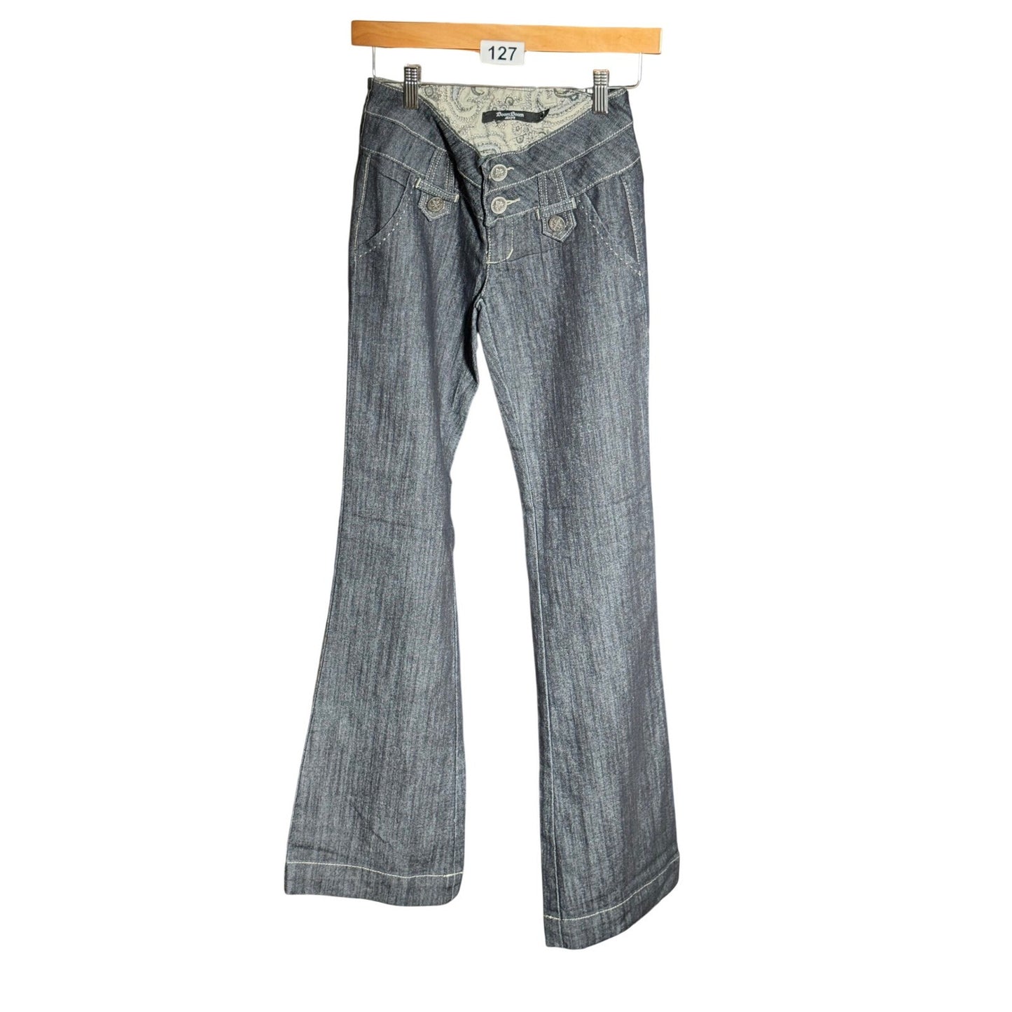 Boom Boom Jeans Dark Wash Flare Triple Button Cinch Back Denim Jeans Women 3