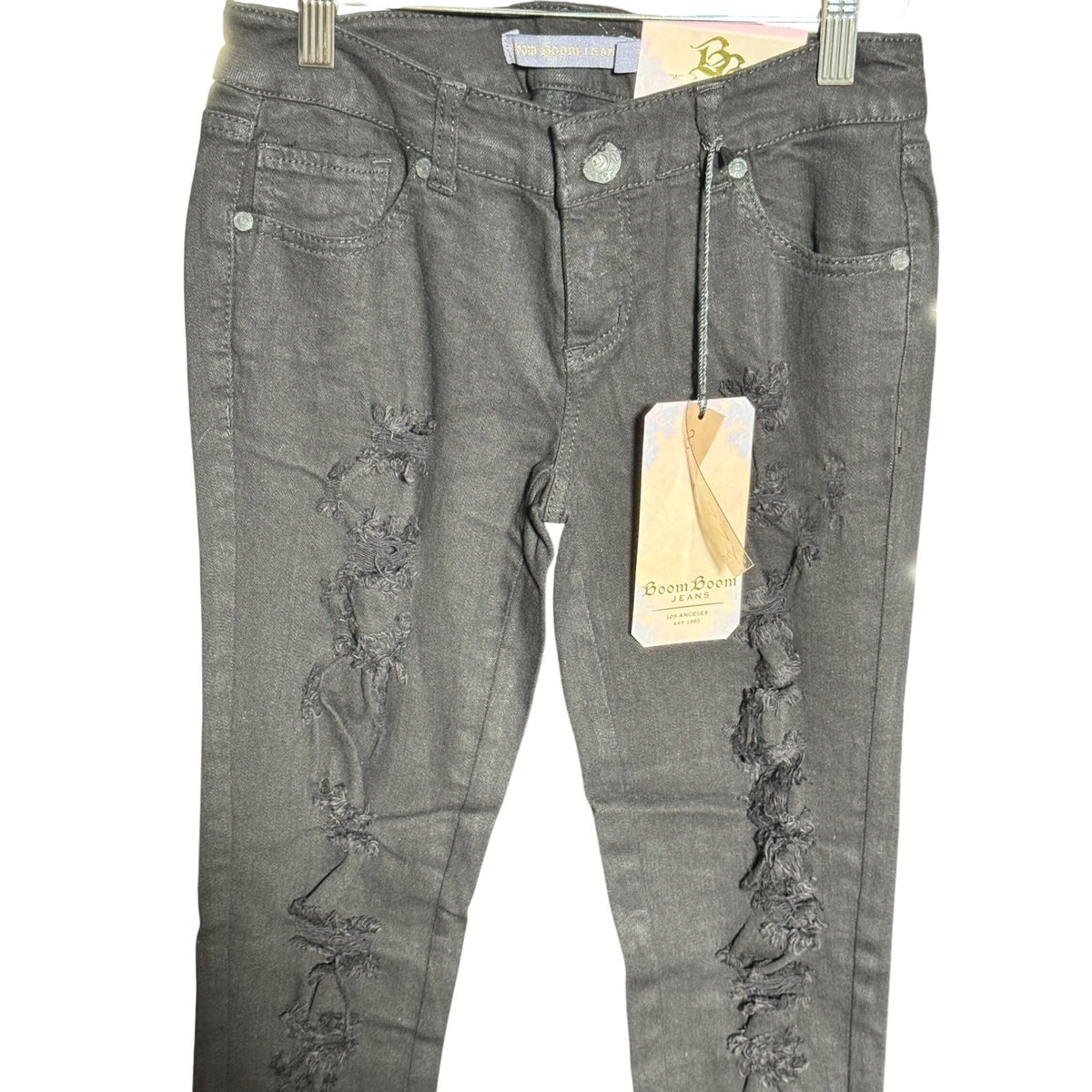 Boom Boom Jeans Los Angeles Womens Black Skinny Distressed Denim Pants Size 1