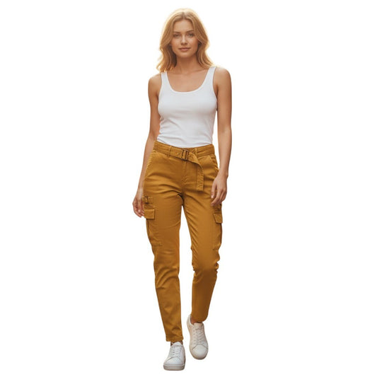 BBJ Los Angeles Womens Mustard Yellow Belted Cargo Pants V21970Z Size 9/29 NWT
