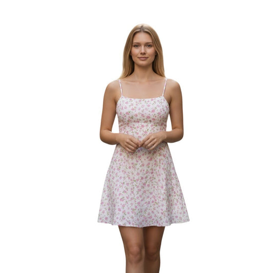 Elodie Women Pink Floral Smocked Back Mini Dress Adjustable Straps XL ELYD3107
