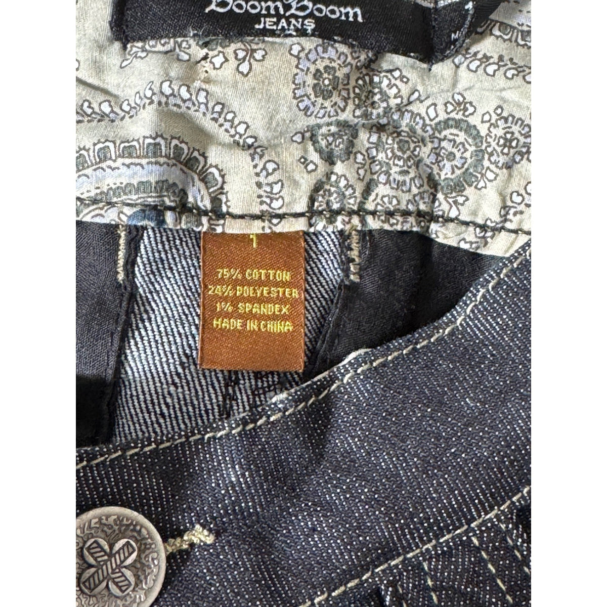 Boom Boom Jeans Dark Wash Flare Triple Button Cinch Back Denim Jeans Women 1